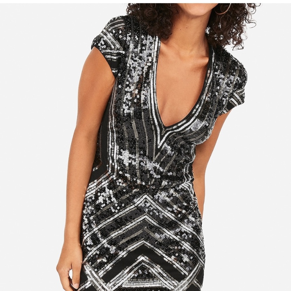 Express black sequin dress